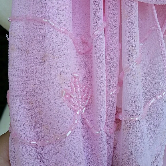 ❌Pink Sheer Scarf Beaded Detail❌ - Picture 4 of 6